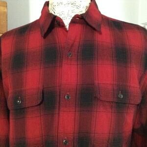 Orvis Shirt Mens Red Buffalo Plaid Flannel Jacket Large Soft Lined Shacket